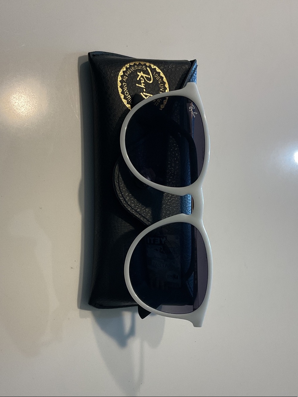Ray-Ban White Round Frame Sunglasses with Dark Lenses